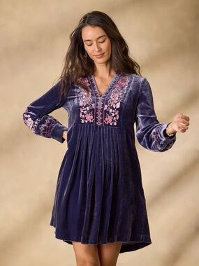 Sundance Bianca Velvet Embroidered Silk Blend Dress XL